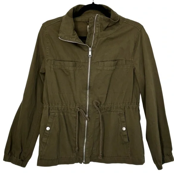 OLD NAVY Women’s Field Utility Jacket Olive Green Mock Collar Drawstring Waist M - Picture 1 of 11